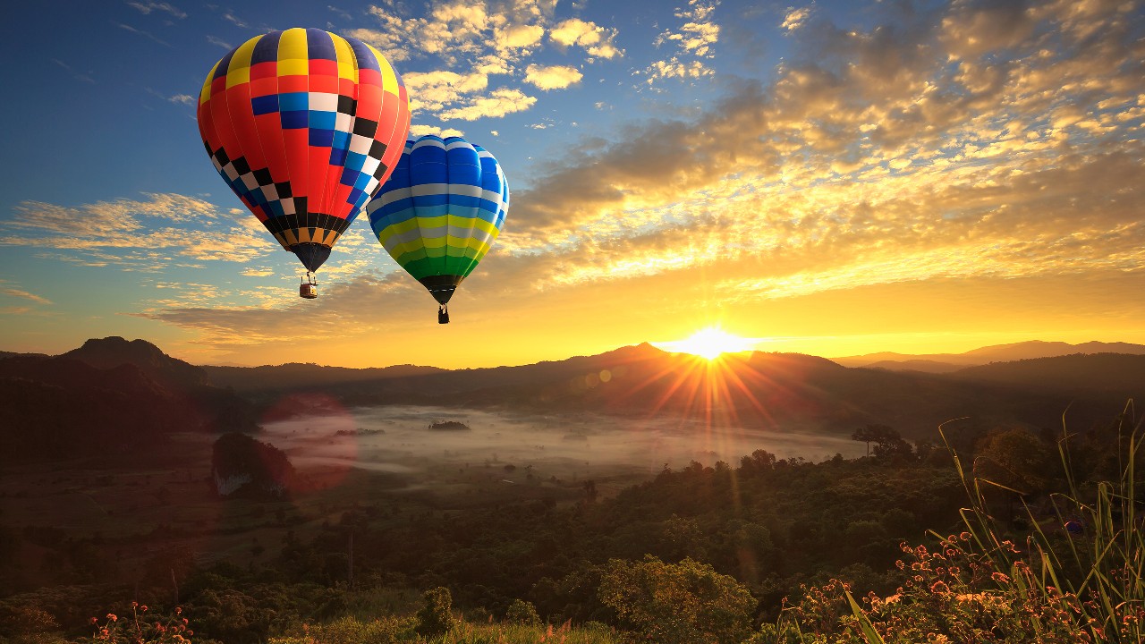 colourful air balloons at sun rise